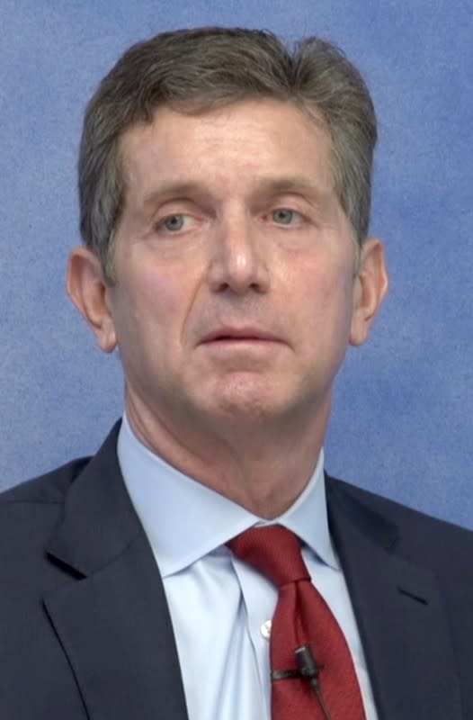 Johnson & JohnsonÕs Chief Executive Alex Gorsky speaks during a recorded deposition