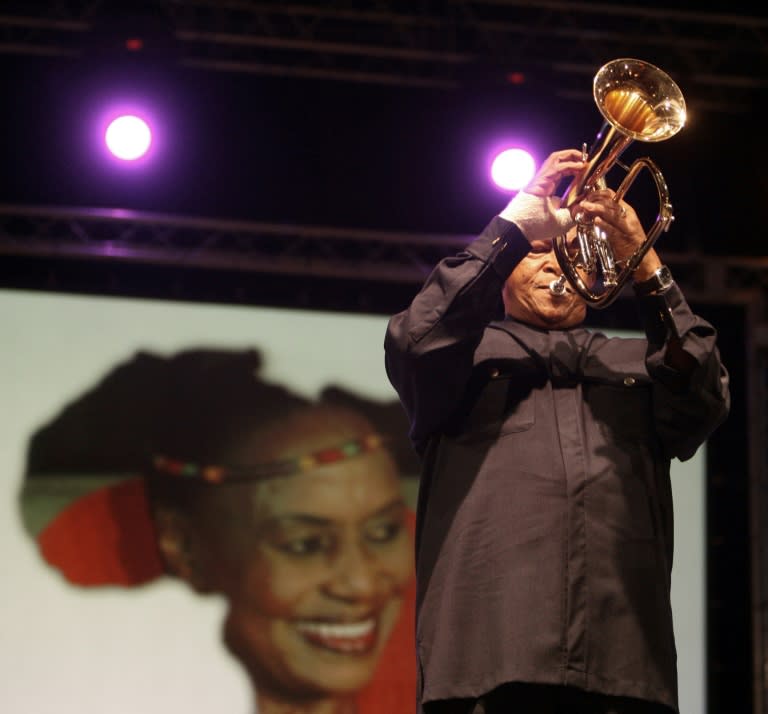 Masekela was married to Miriam Makeba, who died in 2008. Here he is pictured playing one of her songs in Johannesburg following her death