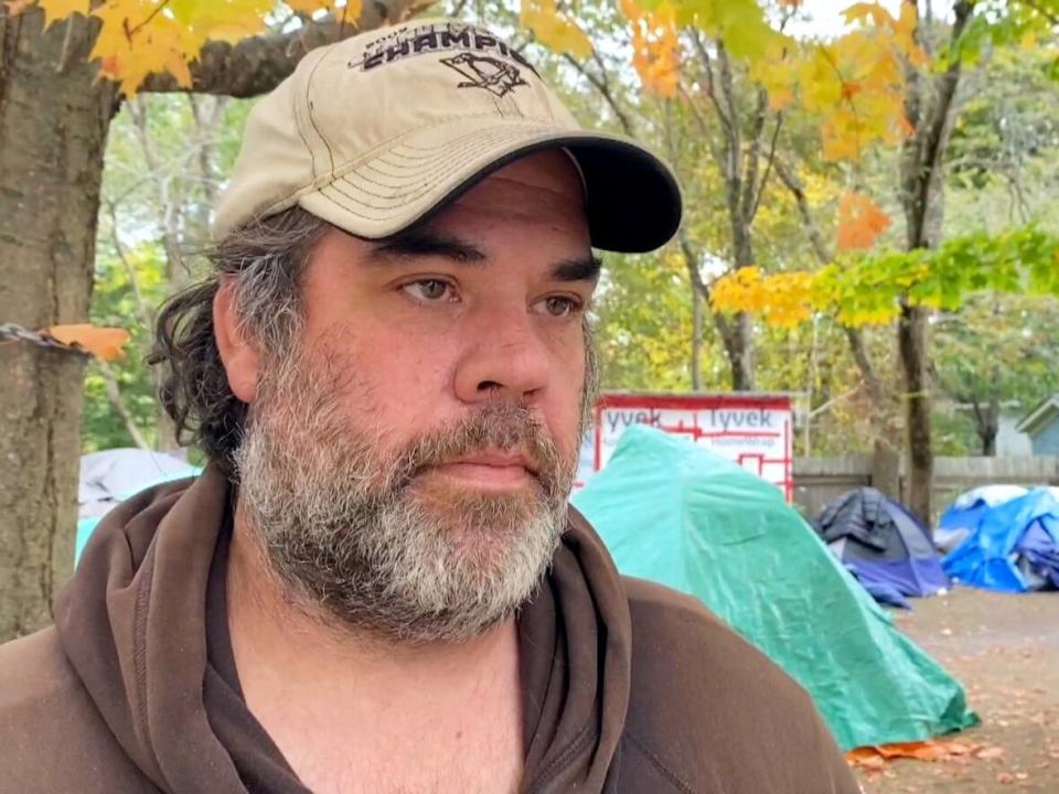 Craig Stewart is living in a tent at the Meagher Park site on Chebucto Road. (CBC - image credit)