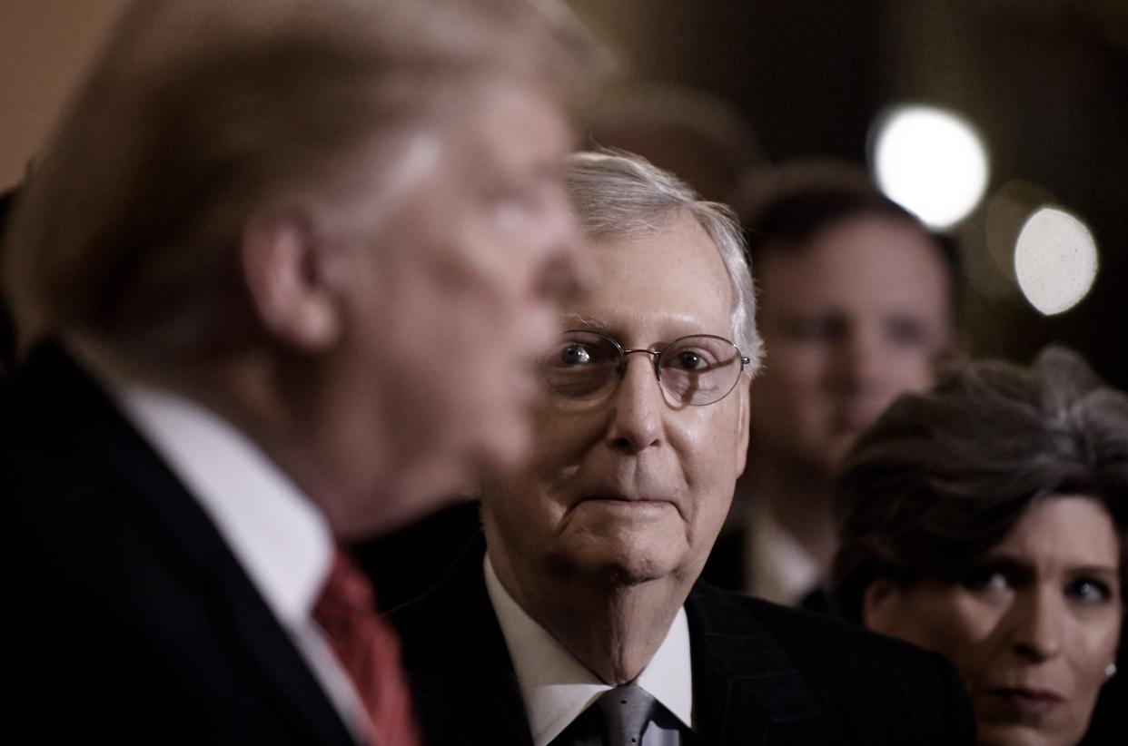 <p>Senior Republicans quietly lobbying for Trump’s conviction in impeachment trial, reports say</p> (Olivier Douliery-Pool/Getty Images))