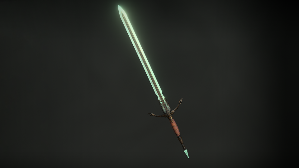 Diablo 4 premium sword Equilibrium, with a glowing blade.