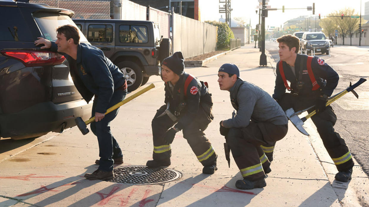  Fire Truck 81 rescue in scene from Chicago Fire Season 11. 