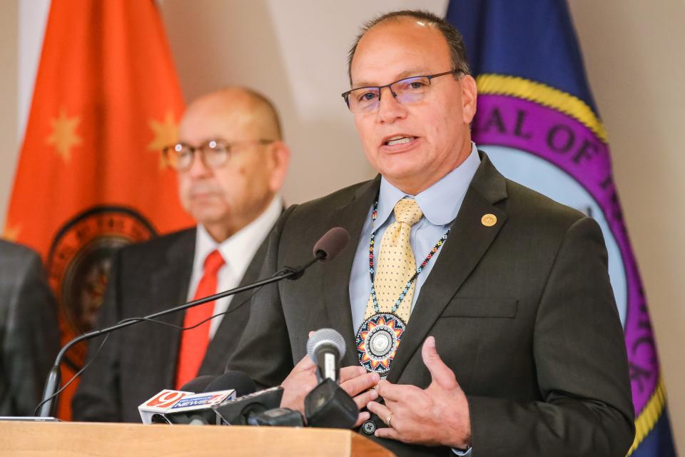 Choctaw Nation Chief Gary Batton speaks during a 2022 news conference.