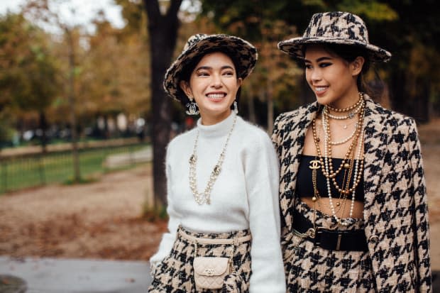 On the street at Paris Fashion Week Spring 2020. Photo: Imaxtree