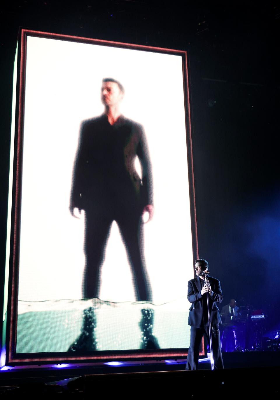 Justin Timberlake is larger than life during The Forget Tomorrow World Tour, which started at Rogers Arena on April 29, 2024 in Vancouver, British Columbia (pictured) and runs through the end of the year.