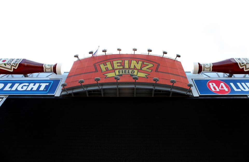 PITTSBURGH - AUGUST 26:  Giant Heinz ketchup bottles sits atop the Heinz Field scoreboard inside Heinz Field, home of the Pittsburgh Steelers and Pittsburgh Panthers football teams in Pittsburgh, Pennsylvania on August 26, 2016.  (Photo By Raymond Boyd/Getty Images)