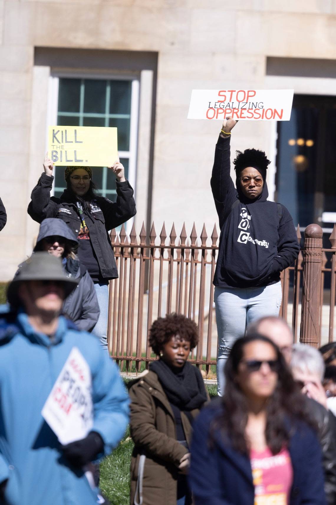 Voting rights activists rally on the state Capitol grounds outside as the NC Supreme Court Tuesday, March 14, 2022 as the court revisited the question of whether partisan gerrymandering is forbidden under the state constitution.