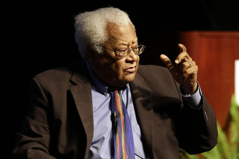 FILE - The Rev. James Lawson speaks in Murfreesboro, Tenn., Sept. 17, 2015. Lawson, an apostle of nonviolent protest who schooled activists to withstand brutal reactions from white authorities as the civil rights movement gained traction, has died, his family said Monday, June 10, 2024. He was 95. (AP Photo/Mark Humphrey, File)