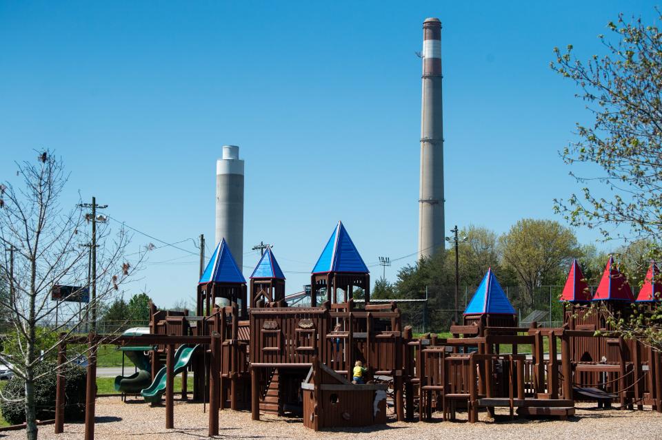 TVA's Bull Run Plant looms in the background of the Kid's Palace playground along Edgemoor Road in Claxton.