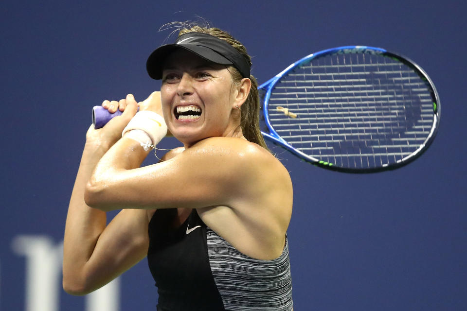 Maria Sharapova fell to Carla Suarez Navarro on Monday night, losing her first night match at the U.S. Open. (Getty Images)