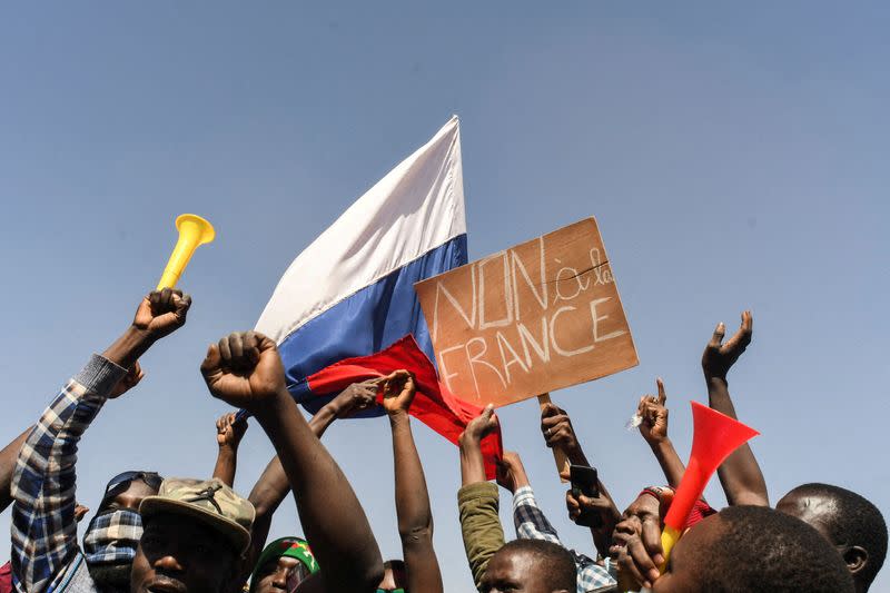 FILE PHOTO: People gather in support of a coup that ousted President Roch Kabore, in Ouagadougou,