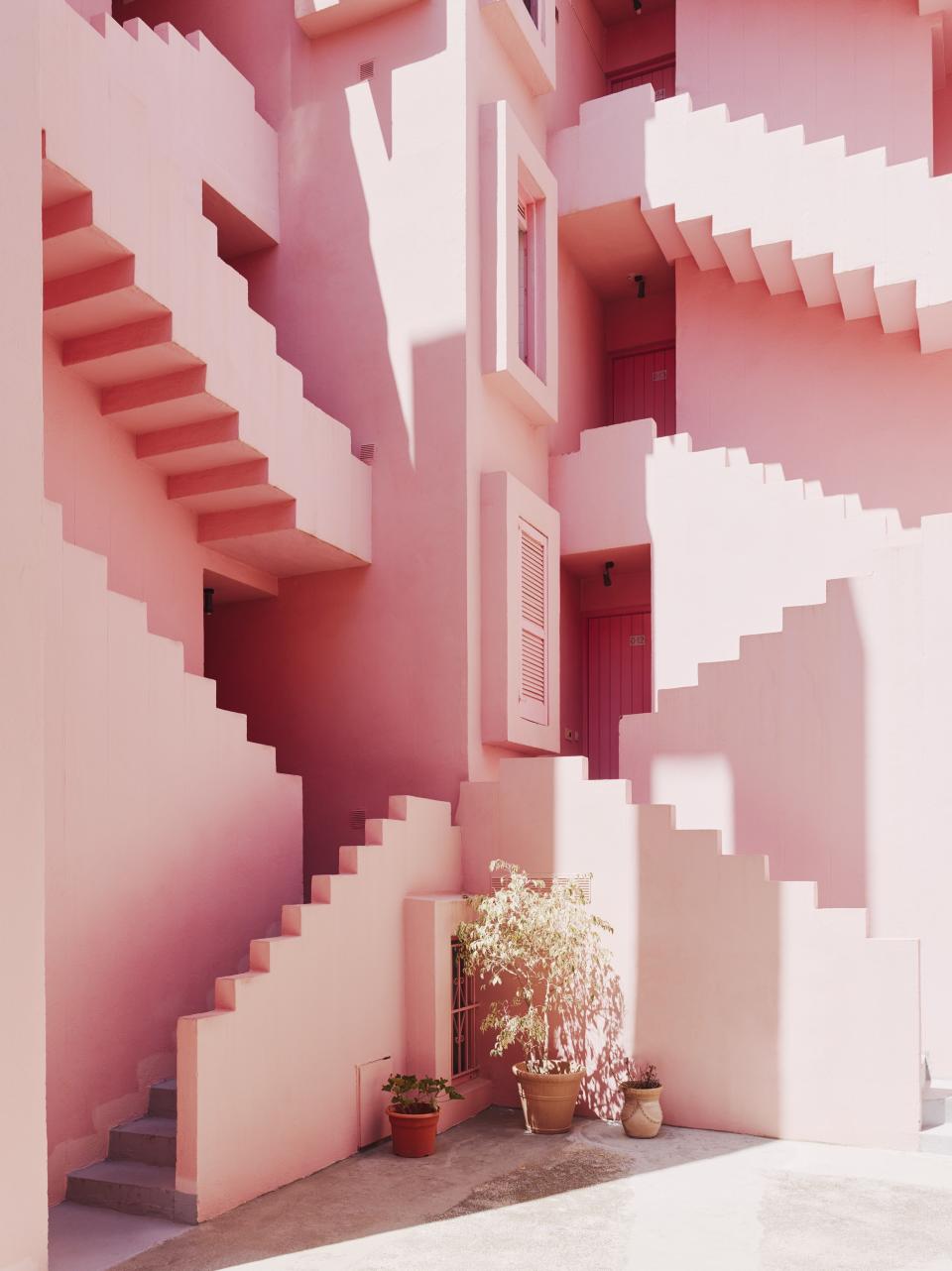 This stairwell at La Muralla Roja bears similarities to M.C. Escher’s famous drawings.