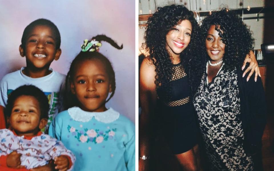 family matters Alexandra with her late mother Melissa, and at four years old (right), with her brothers David Jr and Aaron - Couresy of Alexandra Burke