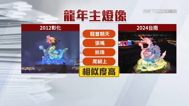 有民眾指出，今年台灣燈會的主燈「龍來台灣」，與12年前在彰化的主燈外型相似。