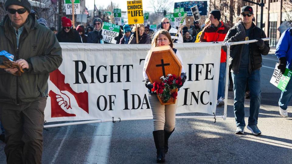 A girl holds an infant-sized coffin while marching at the front of Right to Life of Idaho’s Boise March for Life from Julia Davis Park to the Idaho Capitol on Jan. 21. March for Life events are held annually in many U.S. cities on or near the date of the January 22, 1973 Supreme Court decision on Roe v. Wade that granted women a constitutional right to abortion.