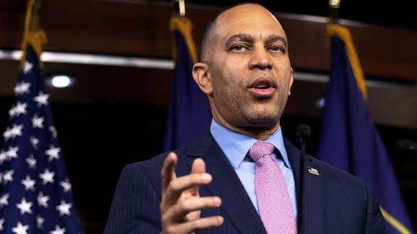 PHOTO: House Democratic Minority Leader Hakeem Jeffries hosts his weekly news conference on Capitol Hill in Washington, March 30, 2023. (Tom Brenner/Reuters)