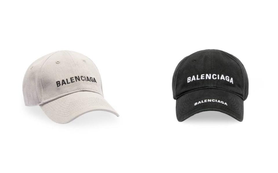 BALENCIAGA標誌棒球帽NT$14,200(左)\BALENCIAGA黑色褪色雙徽標棒球帽NT$16,000(右)  Photo Via:BALENCIAGA