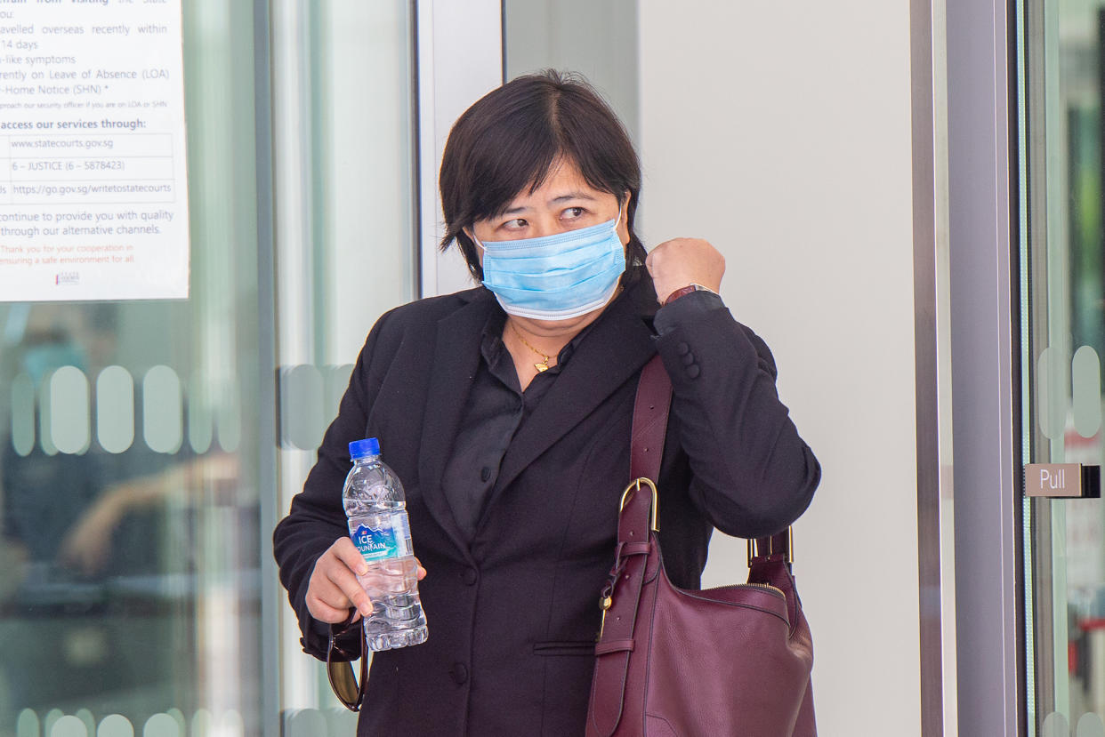 Phoon Chiu Yoke, 53, seen leaving the State Courts without her mask on 24 May 2021. (PHOTO: Dhany Osman / Yahoo News Singapore)