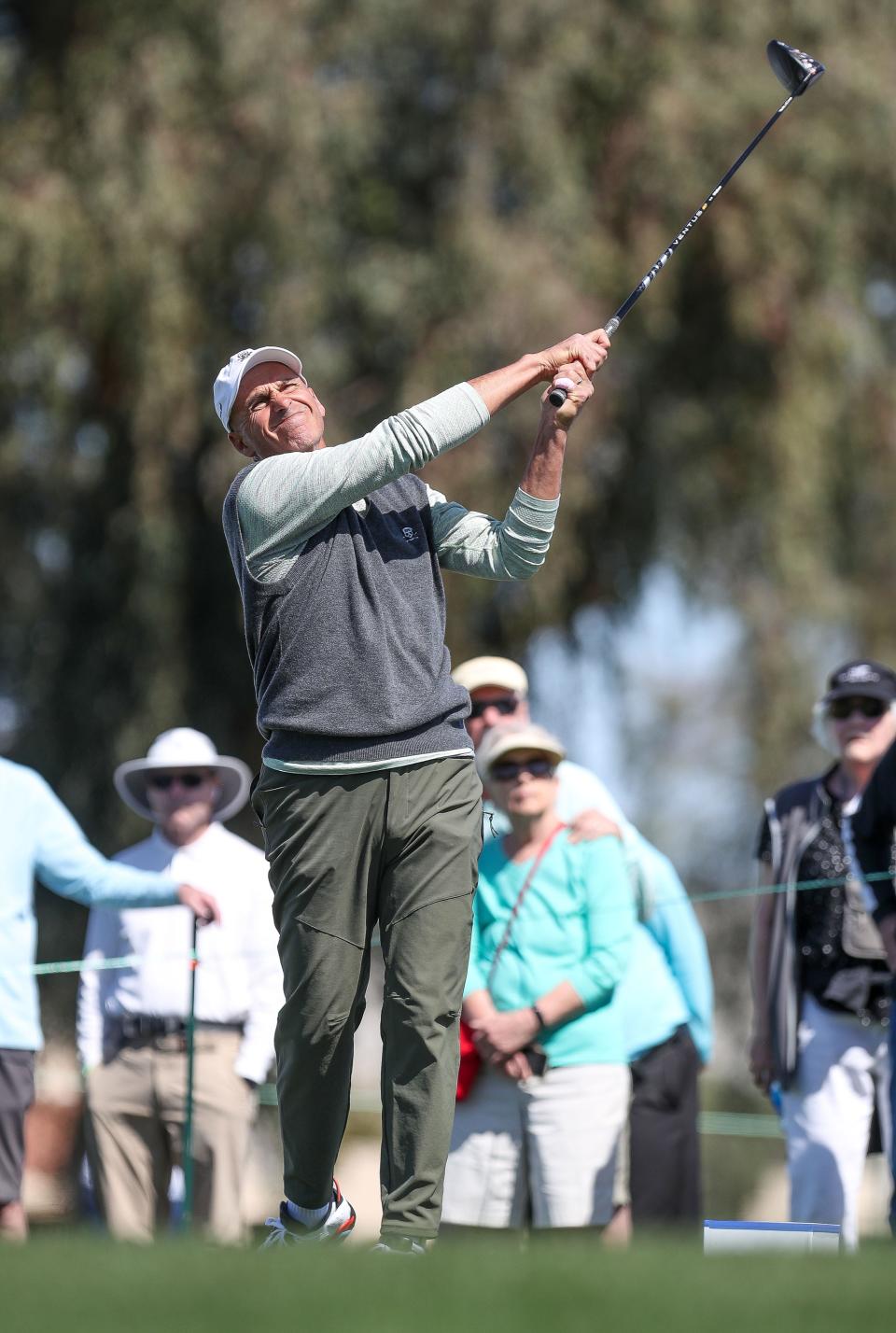 Rocco Mediate tees off on the second hole at the Galleri Classic at Mission Hills Country Club in Rancho Mirage, March 25, 2023.  