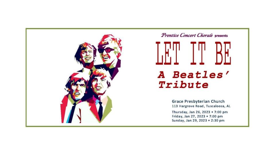 The Prentice Concert Chorale is bringing back its sold-out 2019 Beatles tribute concerts this weekend, 7 p.m. Thursday and Friday, and 2:30 p.m. Sunday, in Grace Presbyterian Church. For more, see www.prenticeconcertchorale.com.