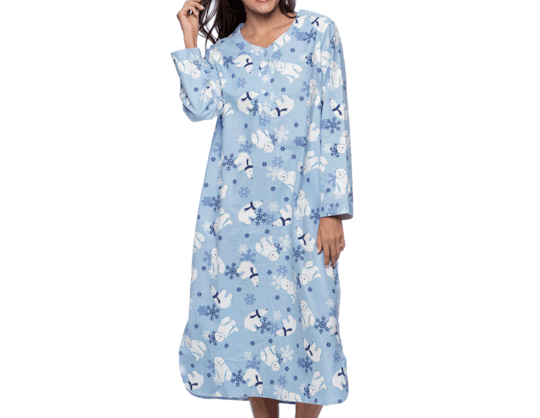 <p><br></p><p>You’ll be snuggly as a hibernating polar bear in its den in this fuzzy little number.</p><p><a href="http://www.overstock.com/Clothing-Shoes/La-Cera-Womens-Polar-Bear-Print-Pull-over-Flannel-Gown/9517796/product.html" rel="nofollow noopener" target="_blank" data-ylk="slk:La Cera Women’s Polar Bear Print Pull-over Flannel Gown;elm:context_link;itc:0;sec:content-canvas" class="link ">La Cera Women’s Polar Bear Print Pull-over Flannel Gown</a>, $49.99</p><p><br></p>