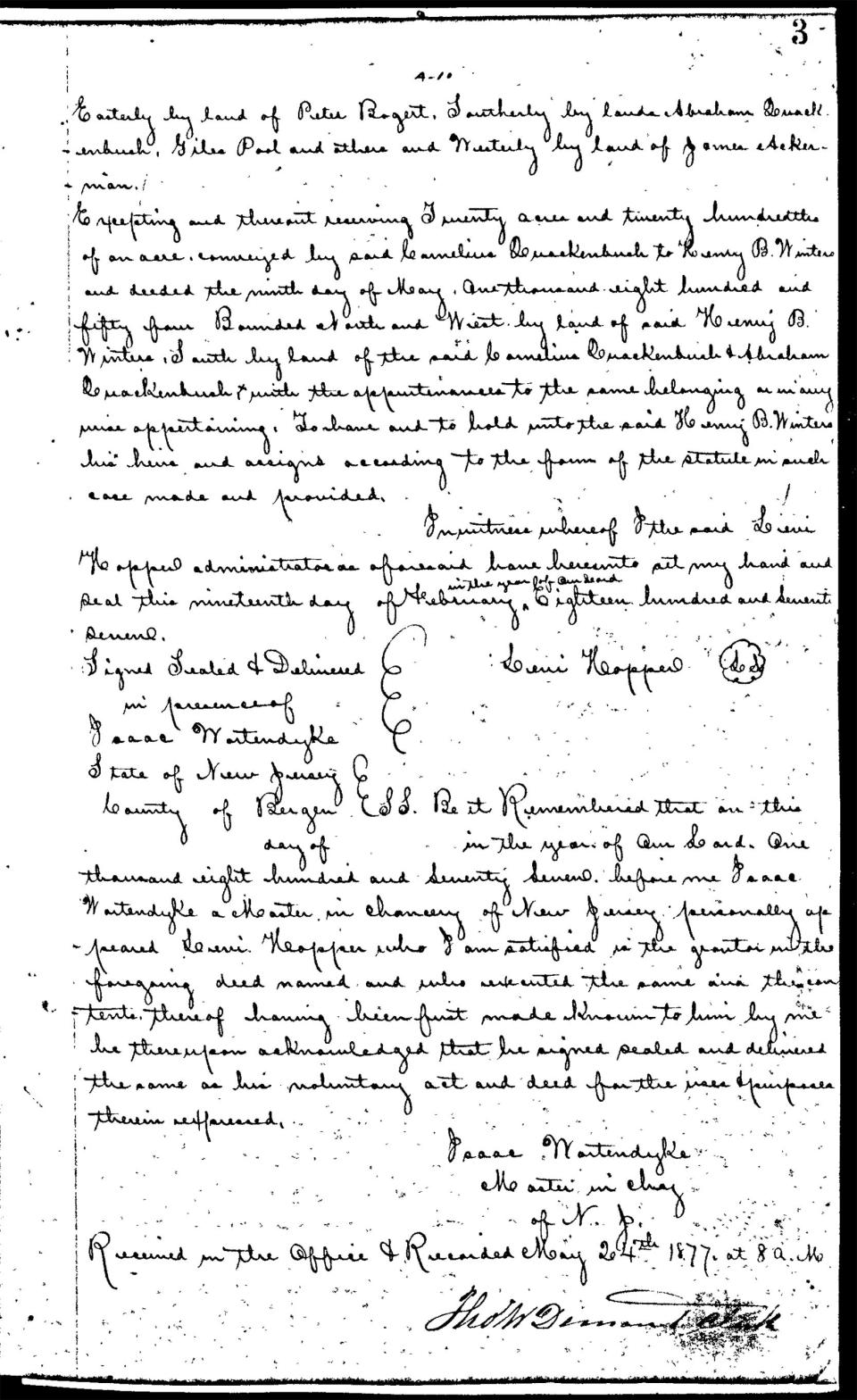 A scanned copy of a deed dating back from 1877.
