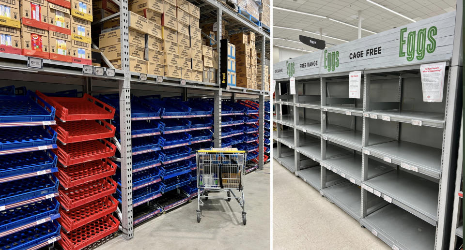 Empty supermarket shelves.