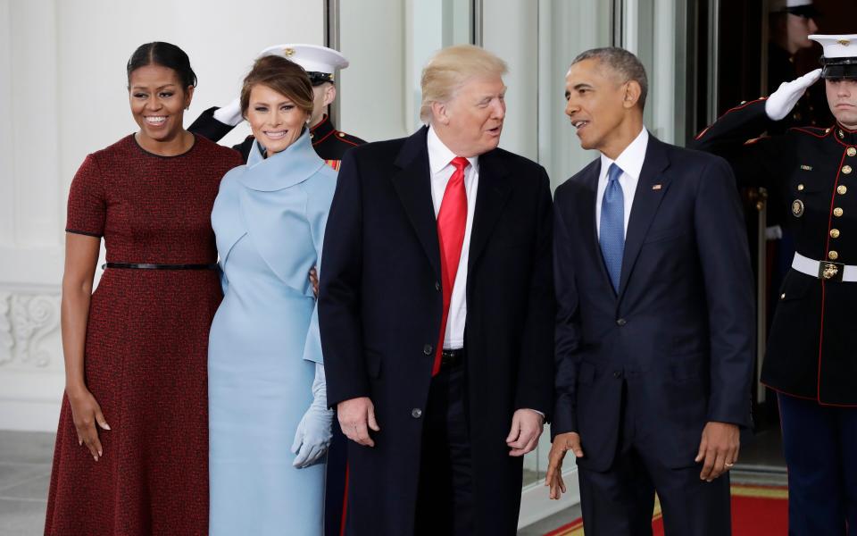 The President Barack Obama and first lady Michelle Obama pose with then President-elect Donald Trump and his wife Melania at the White House - AP