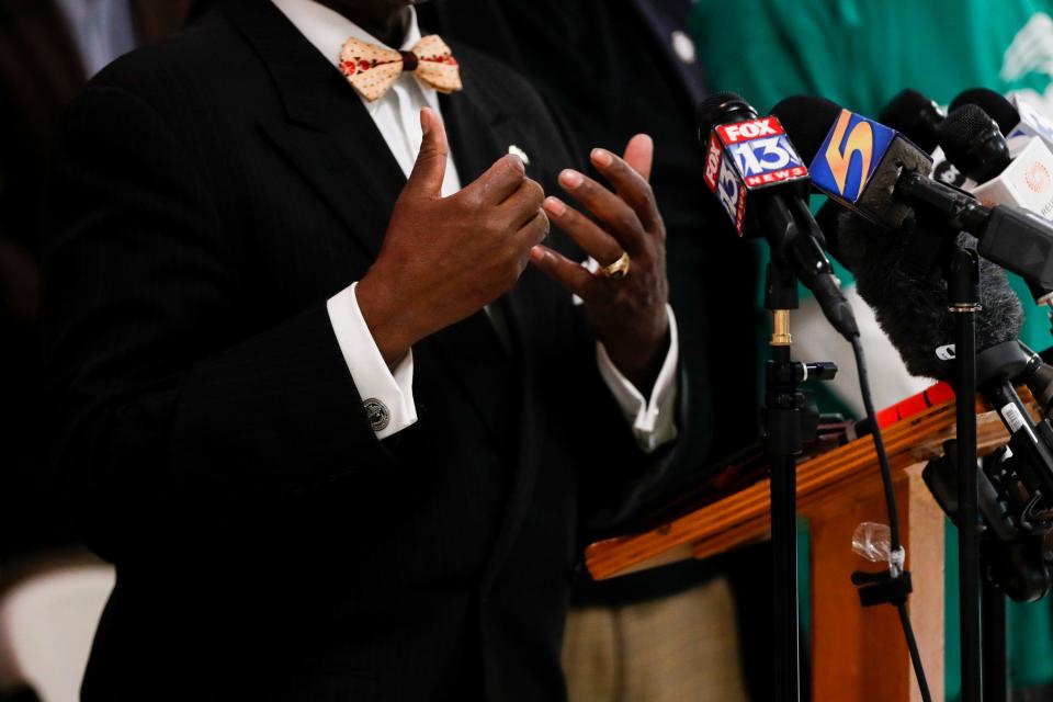 State Rep. G.A. Hardaway speaks about Tyre Nichols and possible statewide police reform legislation in response to his death at a press conference at the AFSCME Union in Memphis, Tenn., on Saturday, January 28, 2023. 