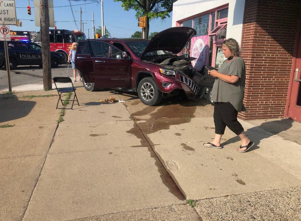 Hammered by a car that ran a red light in June of 2021, a Jeep Grand Cherokee became the first car to crash into The Custard Company in Dearborn.