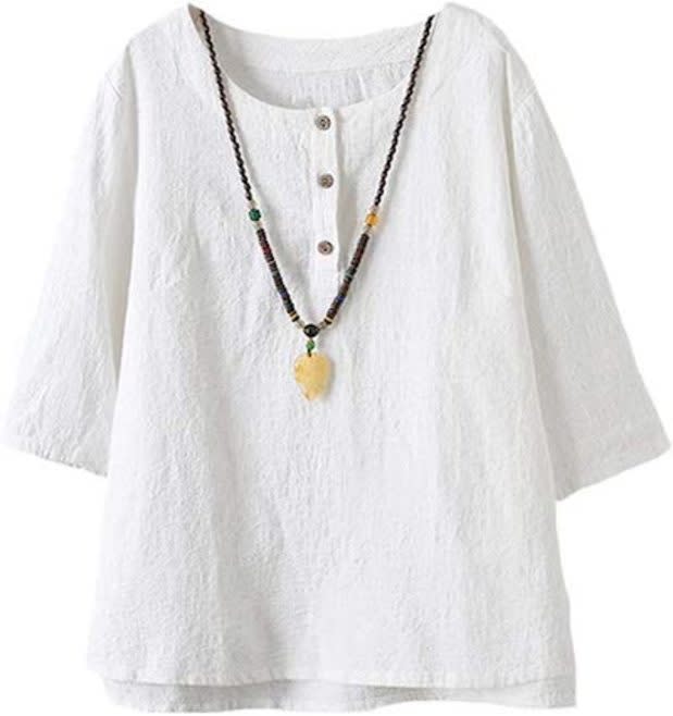 Women's Tunics - Minibee Women's Linen Blouse High Low Shirt Roll