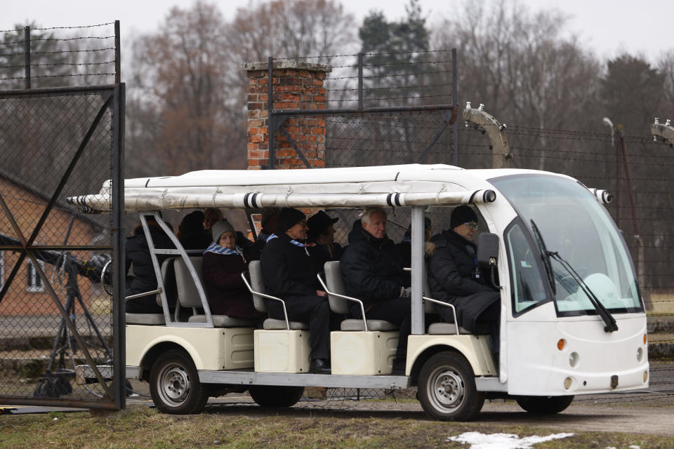 Holocaust survivors attend a ceremony in the former Nazi German concentration and extermination camp Auschwitz during ceremonies marking the 78th anniversary of the liberation of the camp in Brzezinka, Poland, Friday, Jan. 27, 2023. (AP Photo/Michal Dyjuk)