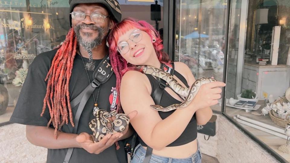 Jazmen and Derryck shared their ball pythons with the crowd on Saturday at Leesburg Bikefest 2024.