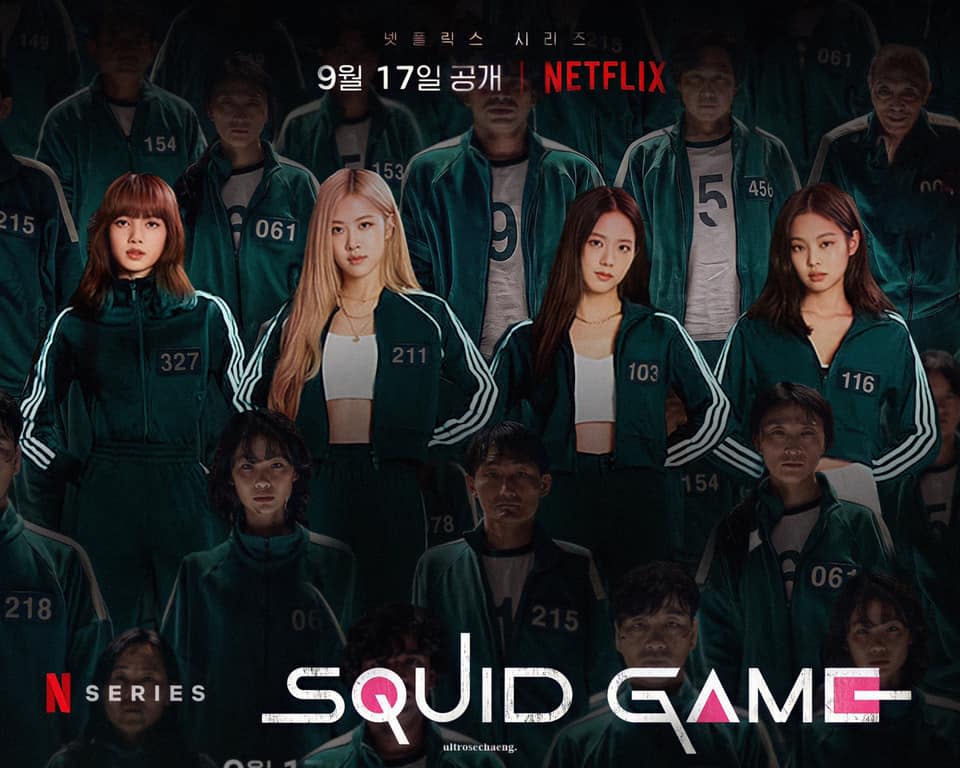 粉絲P圖將「BLACKPINK」化身Netflix韓劇《魷魚遊戲》參賽者。 圖／摘自YG官方臉書