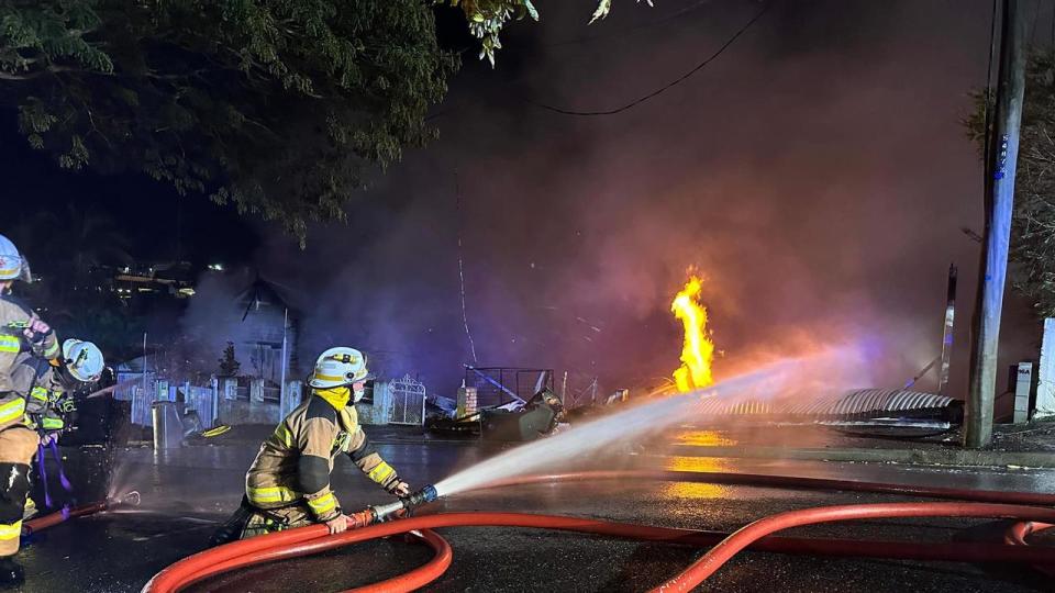 Multiple Ambulance crews are on standby to assist Queensland Fire and Emergency Services - QFES at a major fire  involving several properties in the Brisbane suburb of Woolloongabba. Picture: QAS via NCA NewsWire