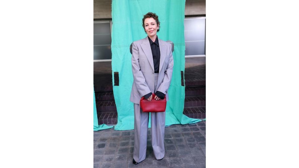 Olivia Colman attends the Burberry Summer 2025 show during London Fashion Week at The National Theatre on September 16, 2024 in London, England. (Photo by Dave Benett/Getty Images for Burberry)