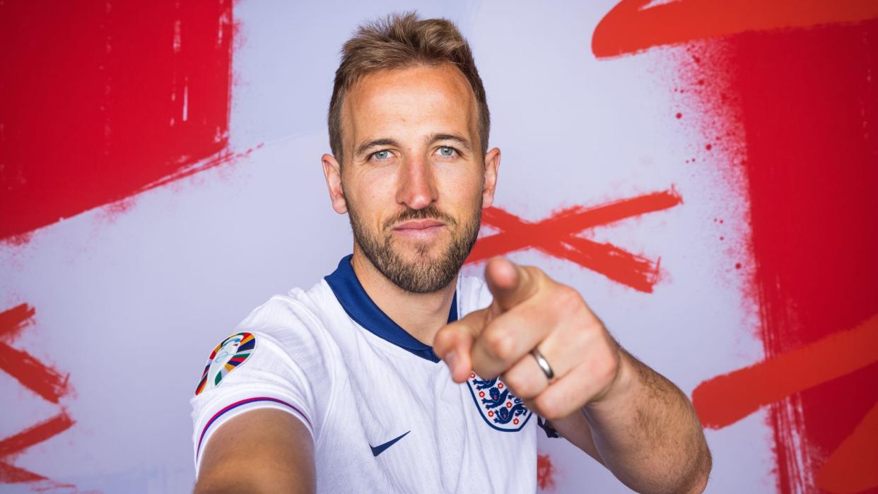  Harry Kane of England poses for a portrait during the England Portrait session ahead of the UEFA EURO 2024 Germany on June 11, 2024 in Blankenhain, Germany. 