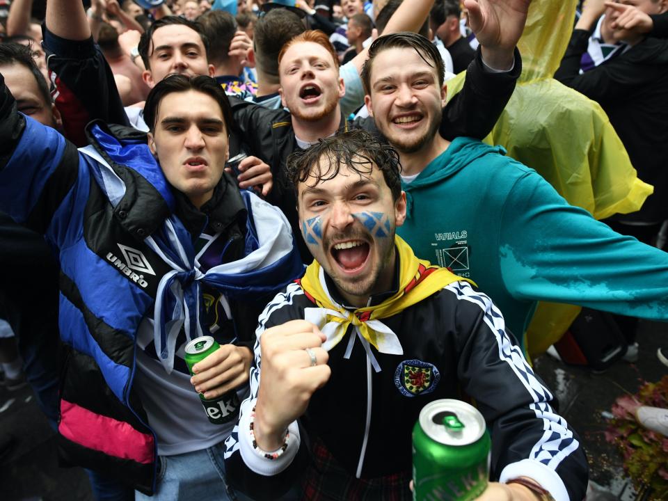 Scotland fans party in Leicester Square  (PA)