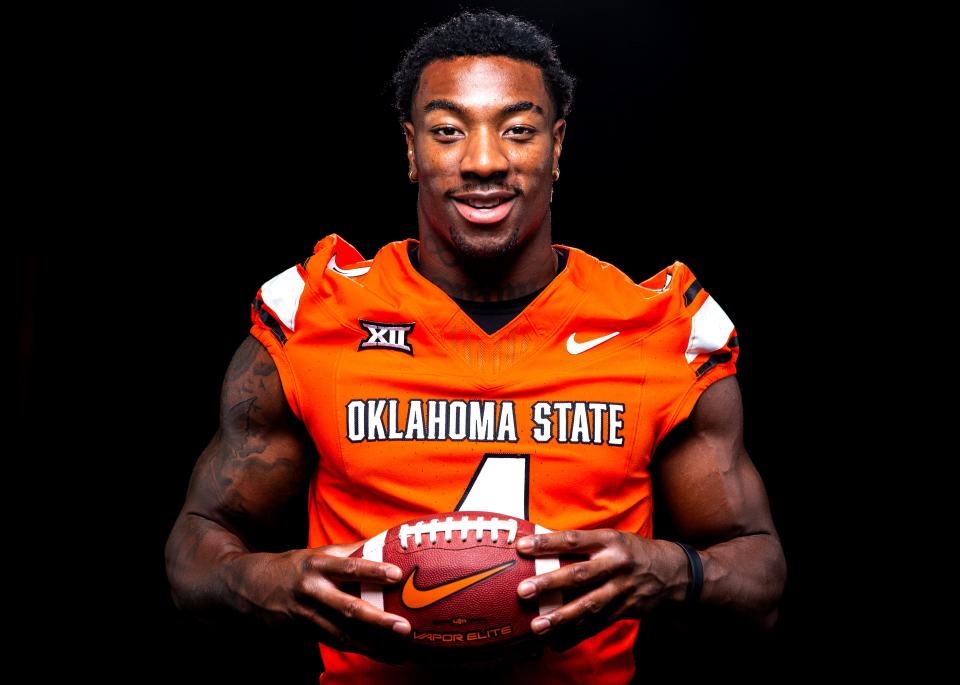 Oklahoma State linebacker Nick Martin poses for photograph during media for the Oklahoma State University Cowboys football media days in Stillwater, Okla., Saturday, Aug., 5, 2023.