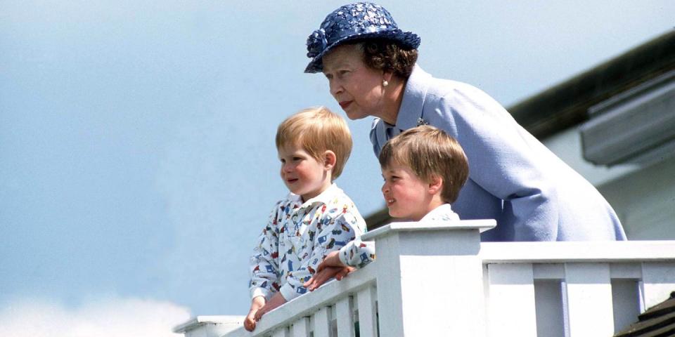 <p>The Queen watches a polo match Prince Harry and Prince William.</p>