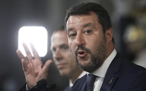 Matteo Salvini, Italy's deputy prime minister, speaks during a news conference following a meeting with Italian President Sergio Mattarella - Credit: &nbsp;Alessia Pierdomenico