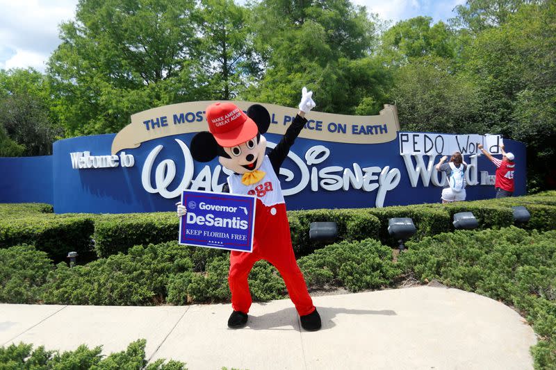 FILE PHOTO: Supporters of Florida's Republican-backed "Don't Say Gay" bill gather outside Walt Disney World