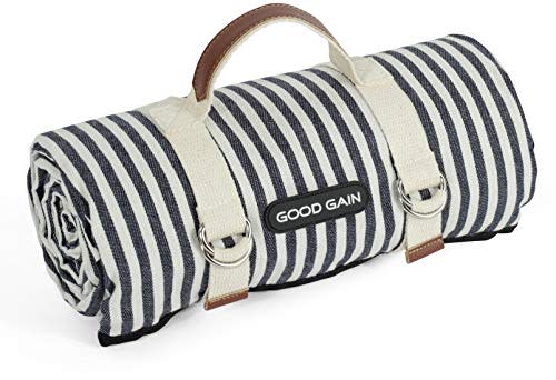 G GOOD GAIN Waterproof Picnic Blanket Portable with Carry Strap for Beach Mat or Family Outdoor Camping Party (A Stripe) (AMAZON)