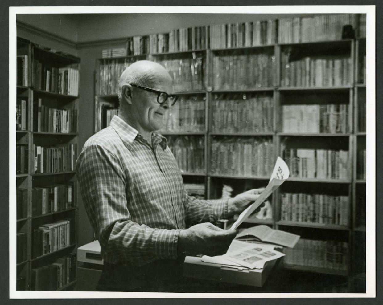 Bill Blackbeard reading from his collection, part of the San Francisco Academy of Comic Art Collection at the Billy Ireland Cartoon Library & Museum at The Ohio State University.