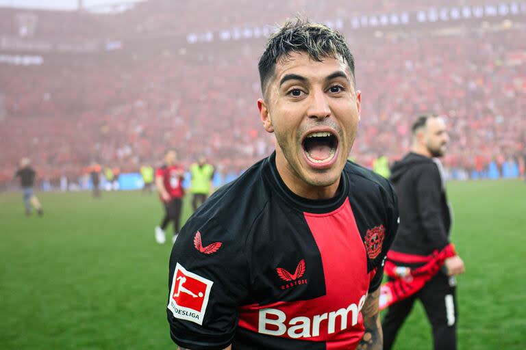 Exequiel Palacios, una de las figuras de Bayer Leverkusen, que busca prolongar su extenso invicto y ser campeón de la Europa League