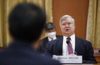 U.S. Deputy Secretary of State Stephen Biegun, right, talks with his South Korean counterpart Lee Do-hoon during their meeting at the Foreign Ministry in Seoul Wednesday, July 8, 2020. Biegun is in Seoul to hold talks with South Korean officials about allied cooperation on issues including North Korea. (Kim Hong-ji/Pool Photo via AP)