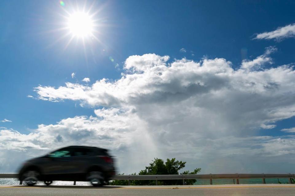 Cars head down the Overseas Highway near the Channel 2 Bridge in Islamorada, Florida, on Oct. 12, 2021.