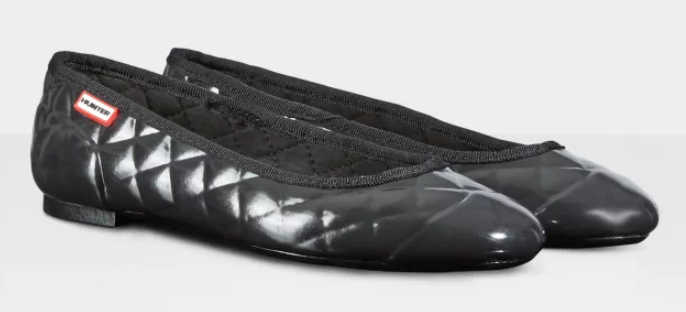 Hunter Women's Original Gloss Quilted Ballerina Flats in Black