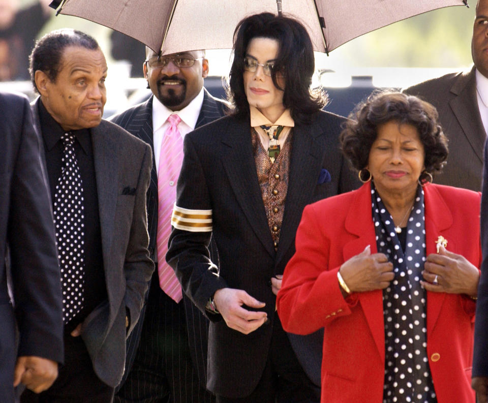 Michael Jackson with his father Joe Jackson and mother Katherine Jackson at the Santa Barbara County Courthouse in 2005. Source: Getty