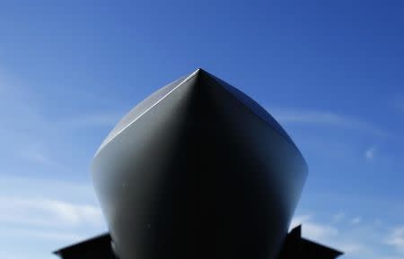 The nose of a Lockheed Martin Corp's F-35C Joint Strike Fighter is shown on the deck of the USS Nimitz aircraft carrier after making the plane's first ever carrier landing using its tailhook system, off the coast of California, November 3, 2014. REUTERS/Mike Blake